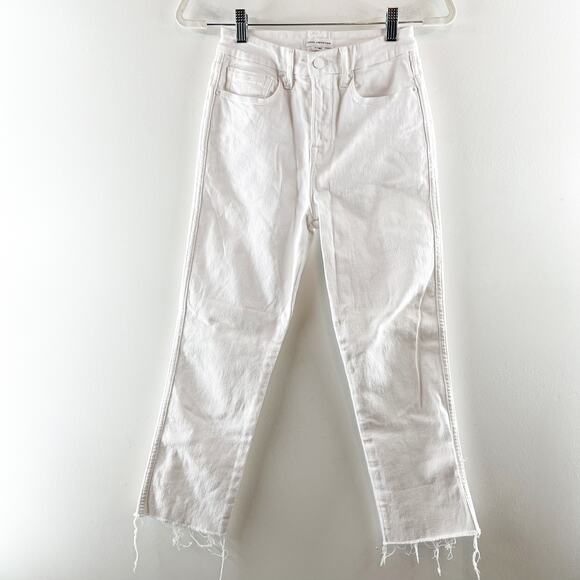 Good American Good Icon High Rise Frayed Hem Straight Jeans Cloud White 2 / 26 - Picture 3 of 10